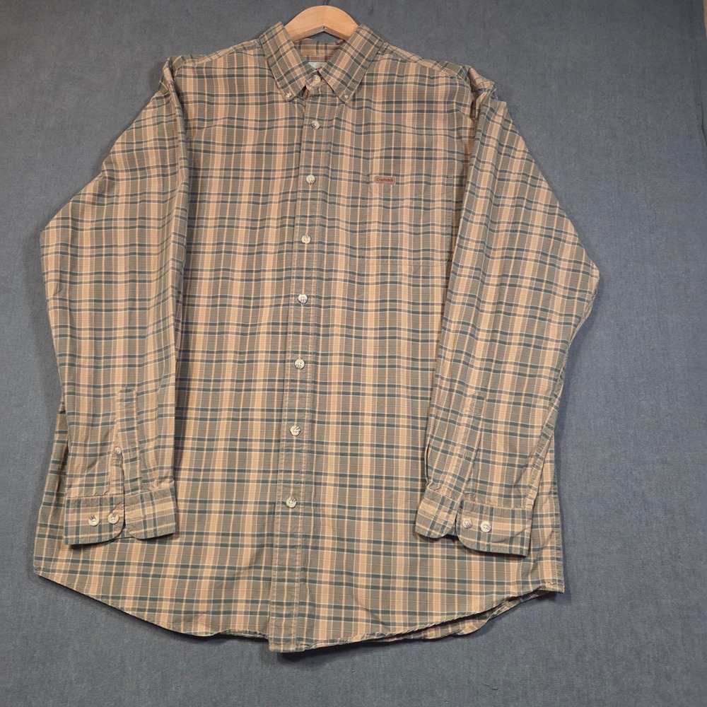Carhartt Button Down Shirt Mens XL Tall Brown Plaid Cotton Long Sleeve Workwear